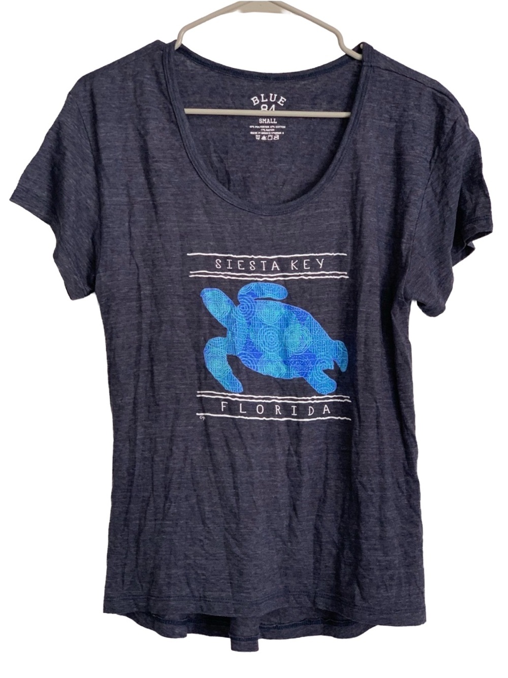 BLUE 84 Women’s Dark Blue Heather Cotton Blend Cap Sleeve Siesta Key Tee Shirt